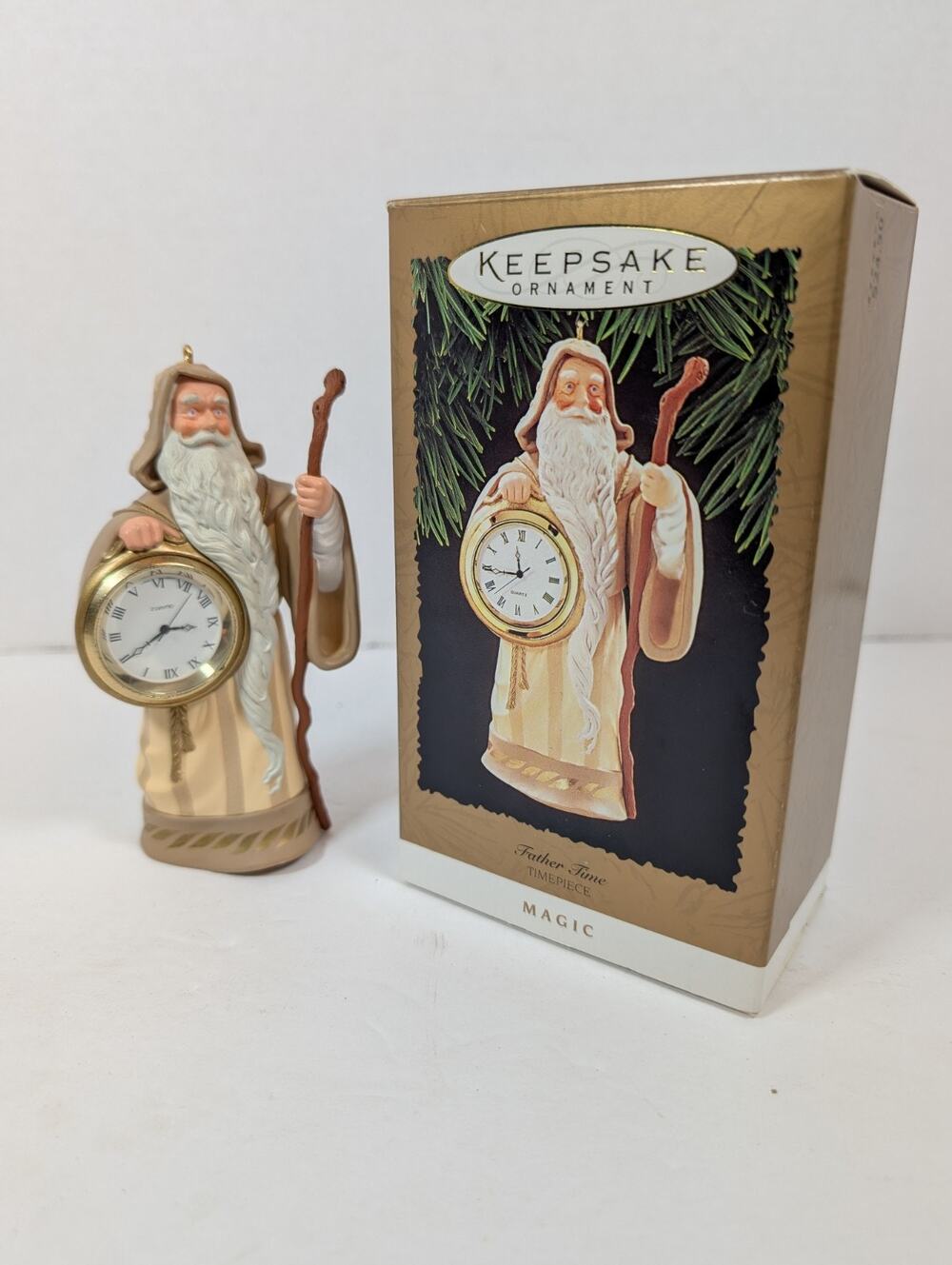 1996 Hallmark Father Time w/ Clock Keepsake Ornament IOB MIB
